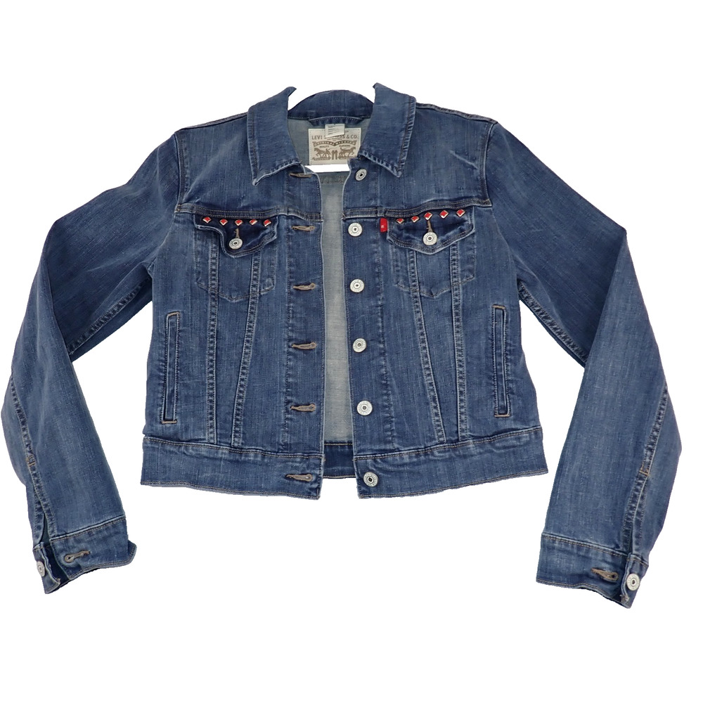Levi's Women Jean Jacket S Denim Trucker Button Up Cropped Studded Rockabilly